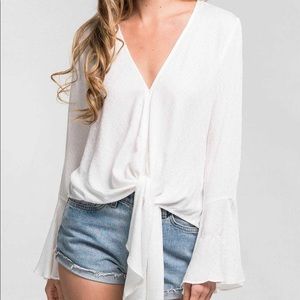 Lovestitch White Bell Sleeve Tie Top